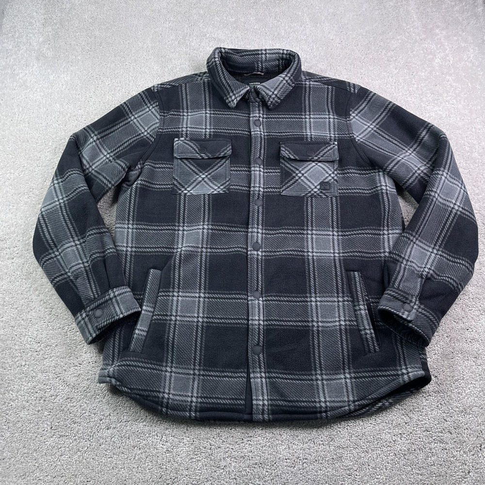 Voyager Shirt Jacket Mens Medium‎ Gray Plaid Fleece Sherpa Lined Shacket Outdoor